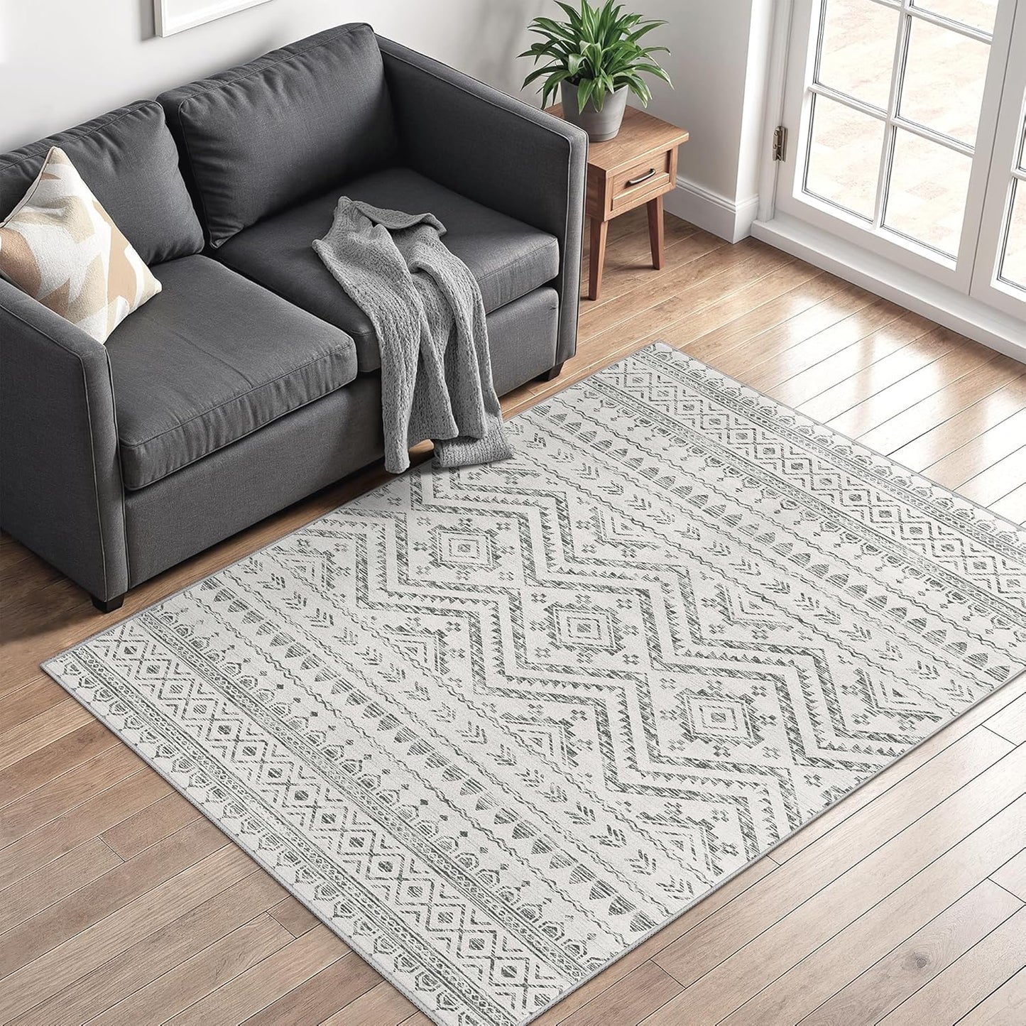 3x5 Area Rug for Living Room - Soft Moroccan Washable Carpet