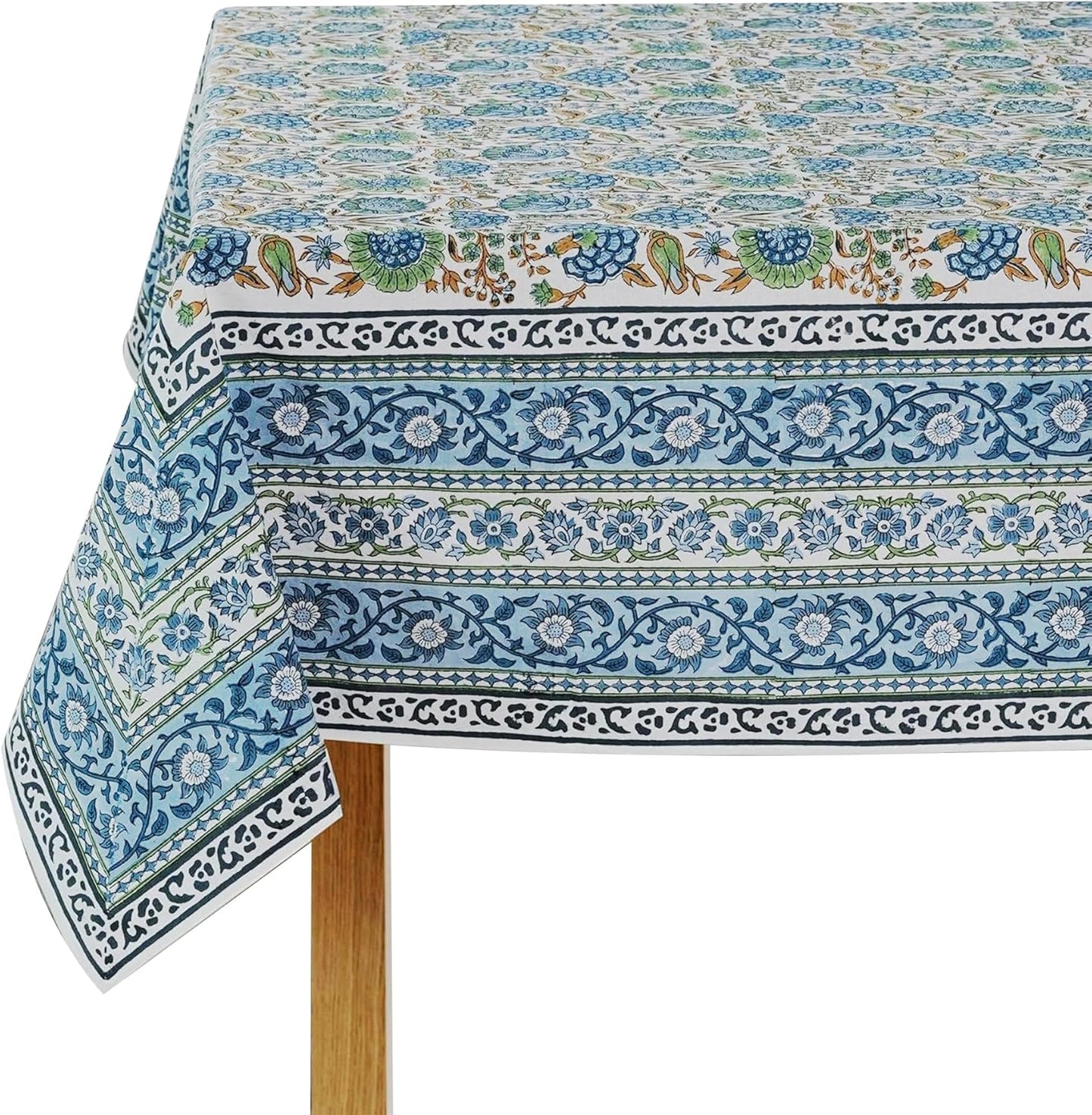 Ridhi Asparagus Green 60x60 Inches Cotton Hand Block Print Tablecloth