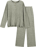 Ribbed Knit Lounge Set Long Sleeve Top and Pants - Cozy Match