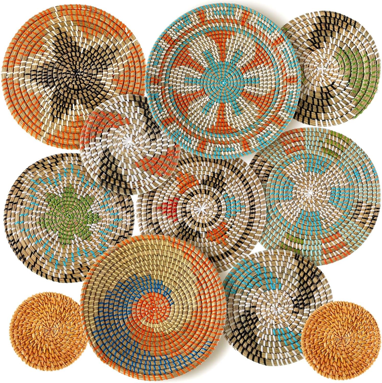 Boho Wall Basket Decor Set - 11 Pcs Woven Baskets for Home