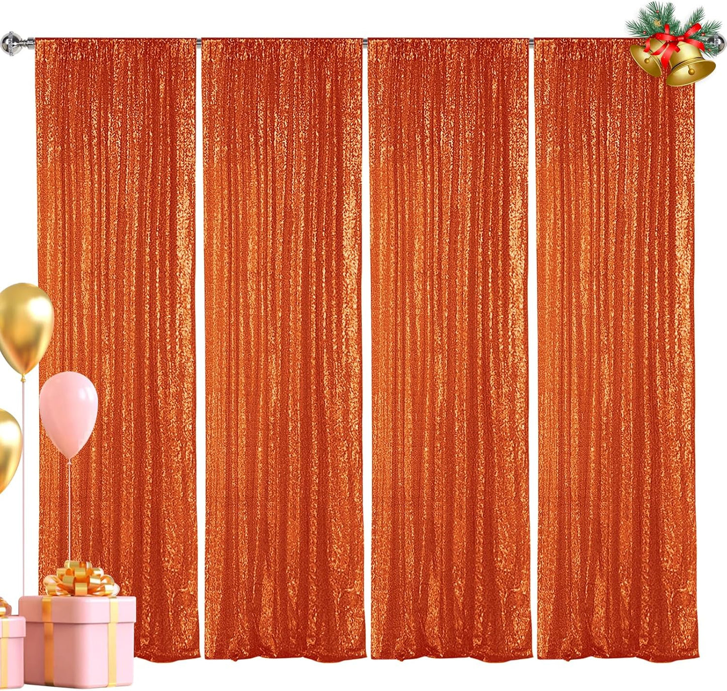 Hahuho Orange Sequin Backdrop Curtain for Stunning Events