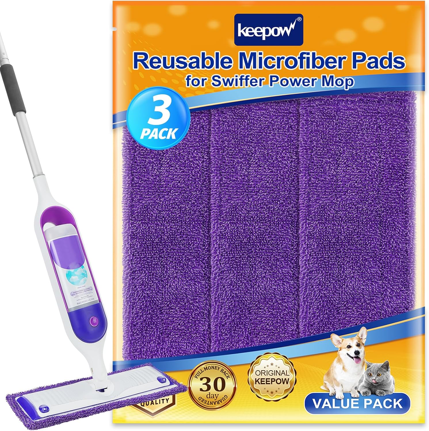 Machine Washable Microfiber Mop Pads - 3 Pack