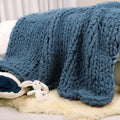Chunky Knit Throw Blanket 60 in x 80 in Twin Lyons Blue - Handcrafted