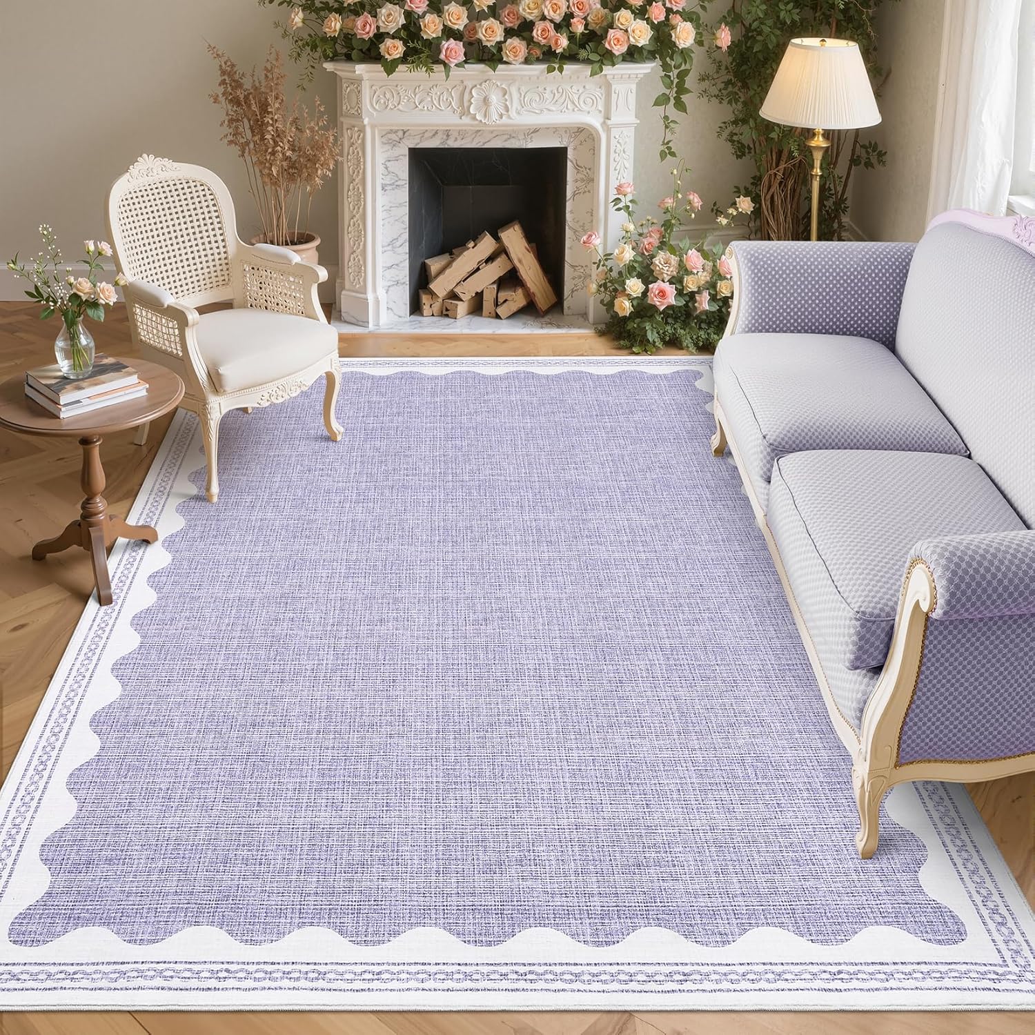 Scalloped Washable Rugs 5x7 Rug for Living Room and Bedroom