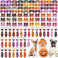Halloween Dog Bow Ties Collar Set 100 Pcs - Adjustable Pet Neckties