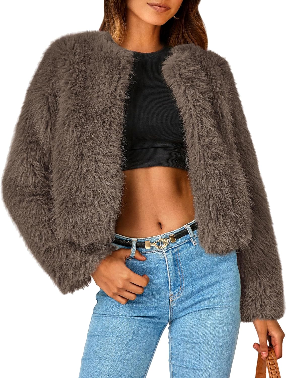 PRETTYGARDEN Women's Fleece Cropped Jacket for Winter Warmth