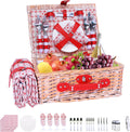 Picnic Basket Set for 4 with Insulated Cooler and Waterproof Mat