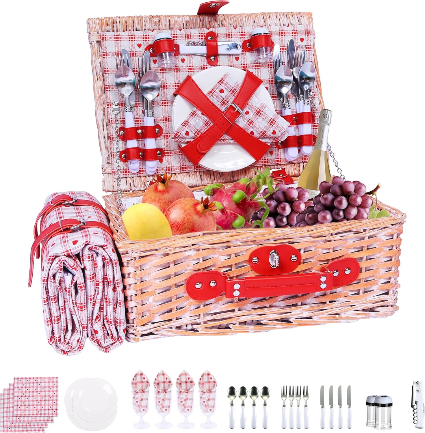 Picnic Basket Set for 4 with Insulation Bag and Waterproof Mat