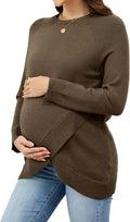 OUGES Women's Wool Blend Maternity Sweater Crossover Ribbed Hem - Cozy
