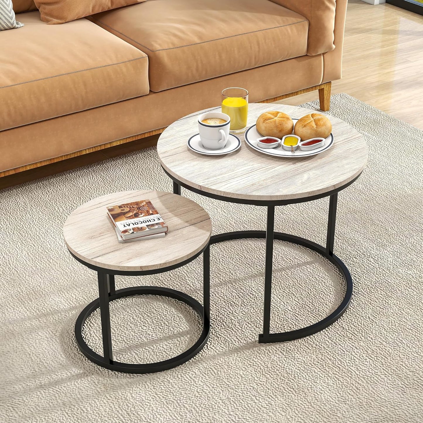 Round Coffee Table Set of 2 for Living Room, Stylish Design