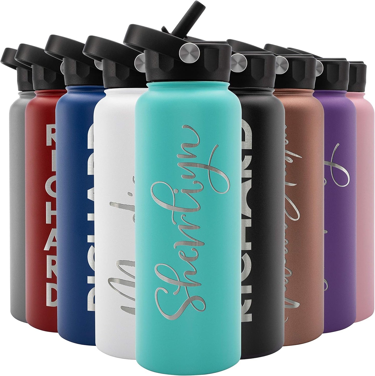 Personalized Water Bottle with Straw & Lid - 40 oz Teal