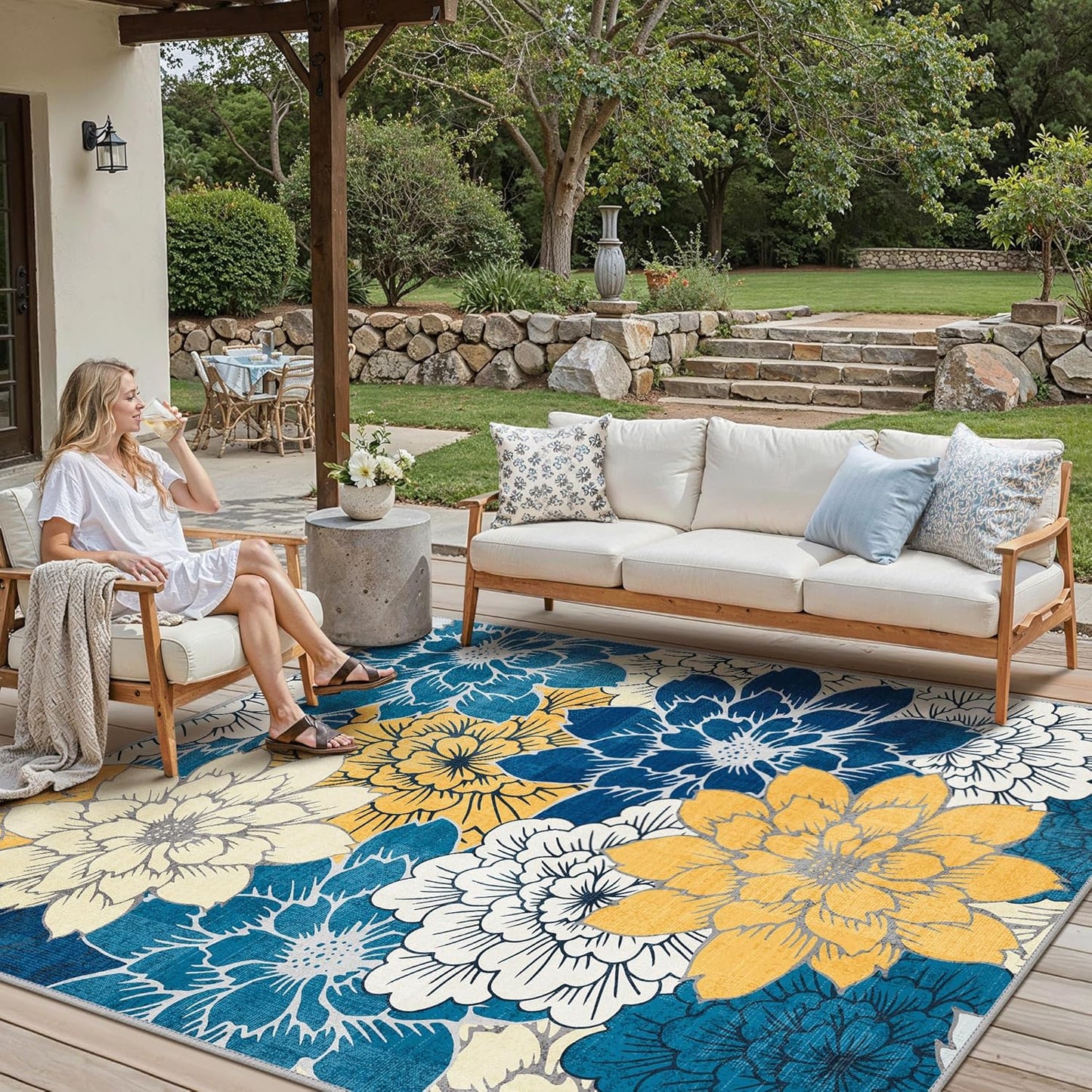 GENIMO Indoor Outdoor Area Rug 8ft X 10ft Waterproof and Washable