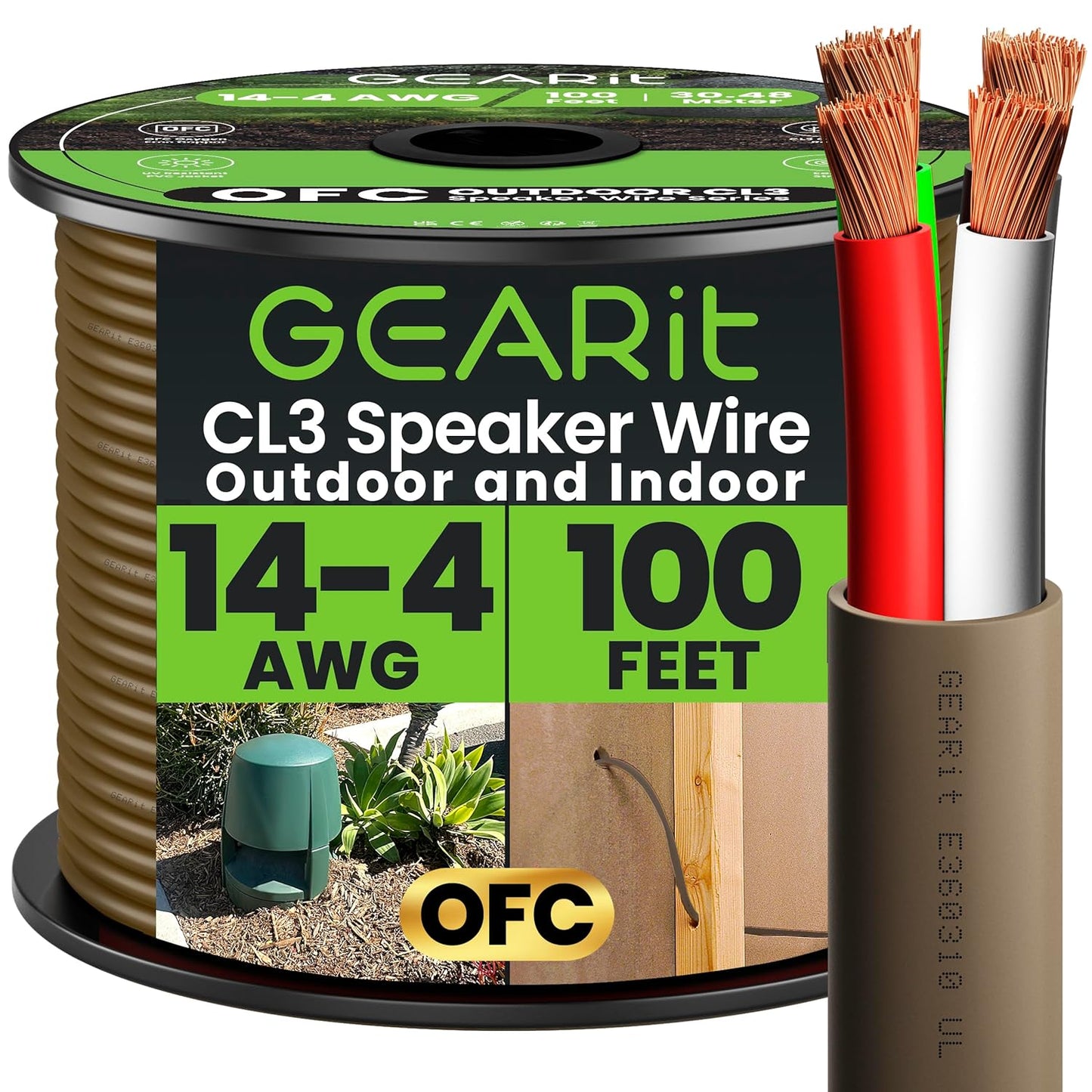 GEARit 14AWG Speaker Wire 100 Feet for Outdoor and In-Wall Use
