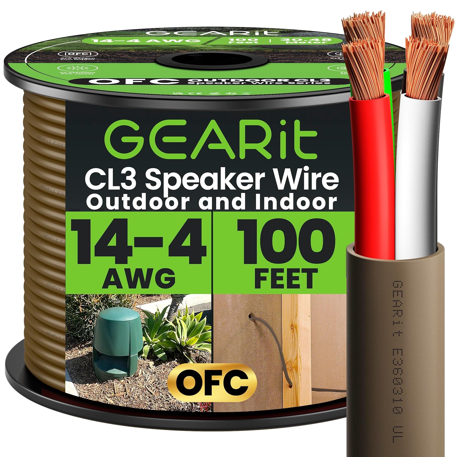 GEARit 14AWG Speaker Wire 100 Feet for Outdoor and In-Wall Use