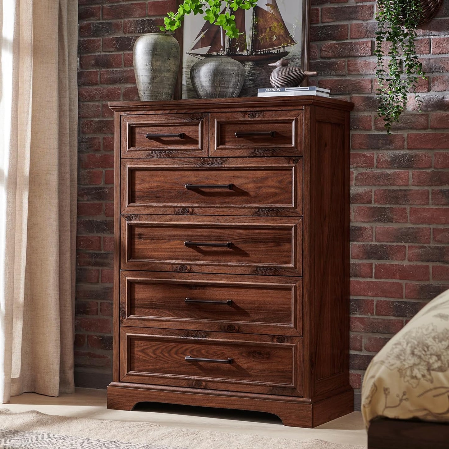 Farmhouse 6 Drawer Dresser for Bedroom and Living Room Storage