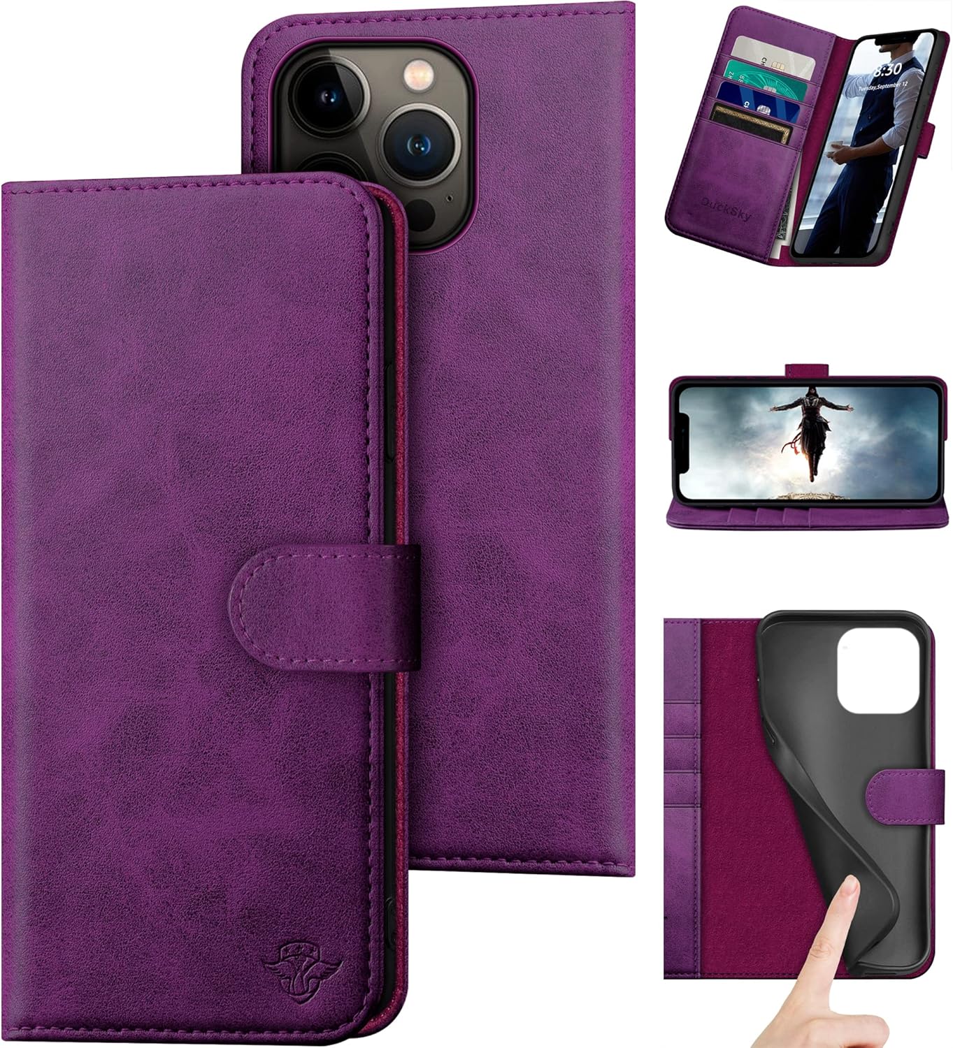 iPhone 14 Pro Max Genuine Leather Wallet Case with RFID Blocking
