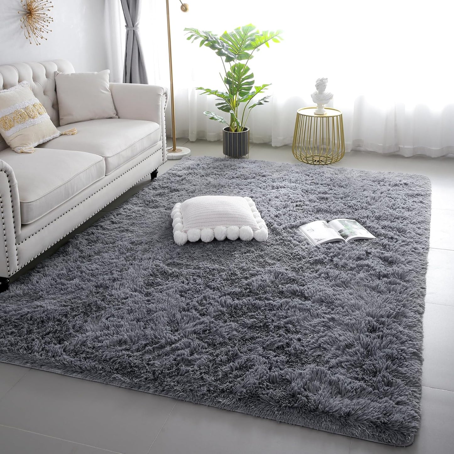 6x9 Grey Fluffy Shag Rug for Bedroom Soft Plush Fuzzy Carpet