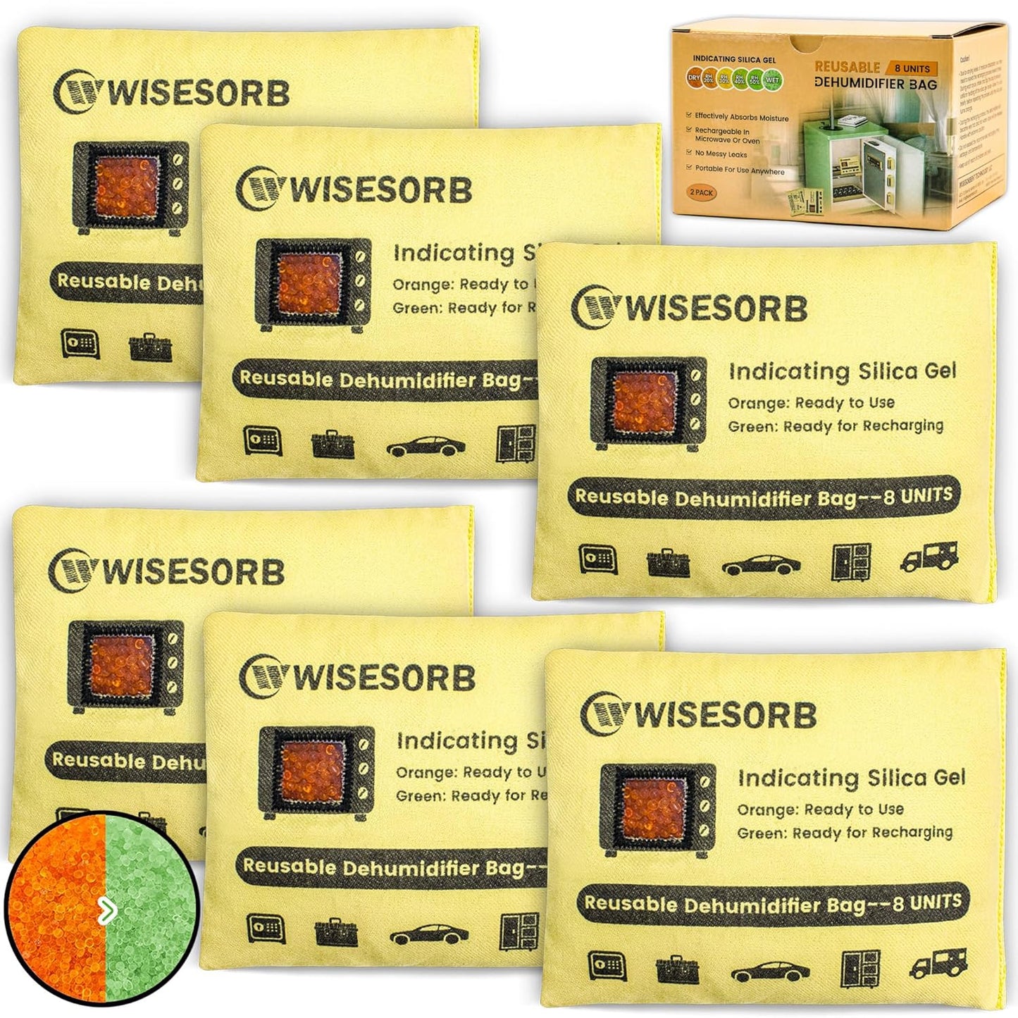 6 Pack Reusable Silica Gel Desiccant Bags for Moisture Control