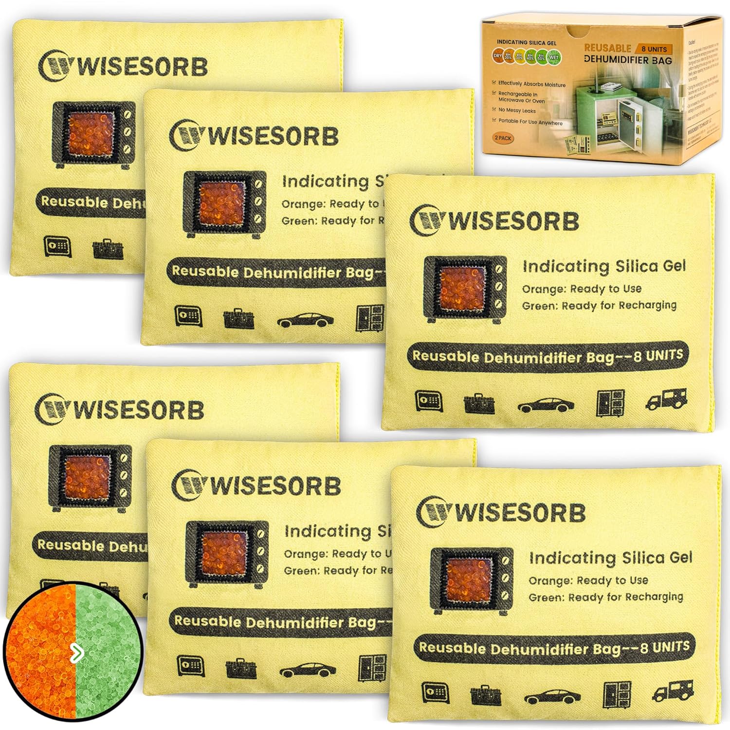 6 Pack Reusable Silica Gel Desiccant Bags for Moisture Control