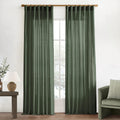 Olive Green Linen Boho Curtains 84 in 2 Panels Set - Light Filtering