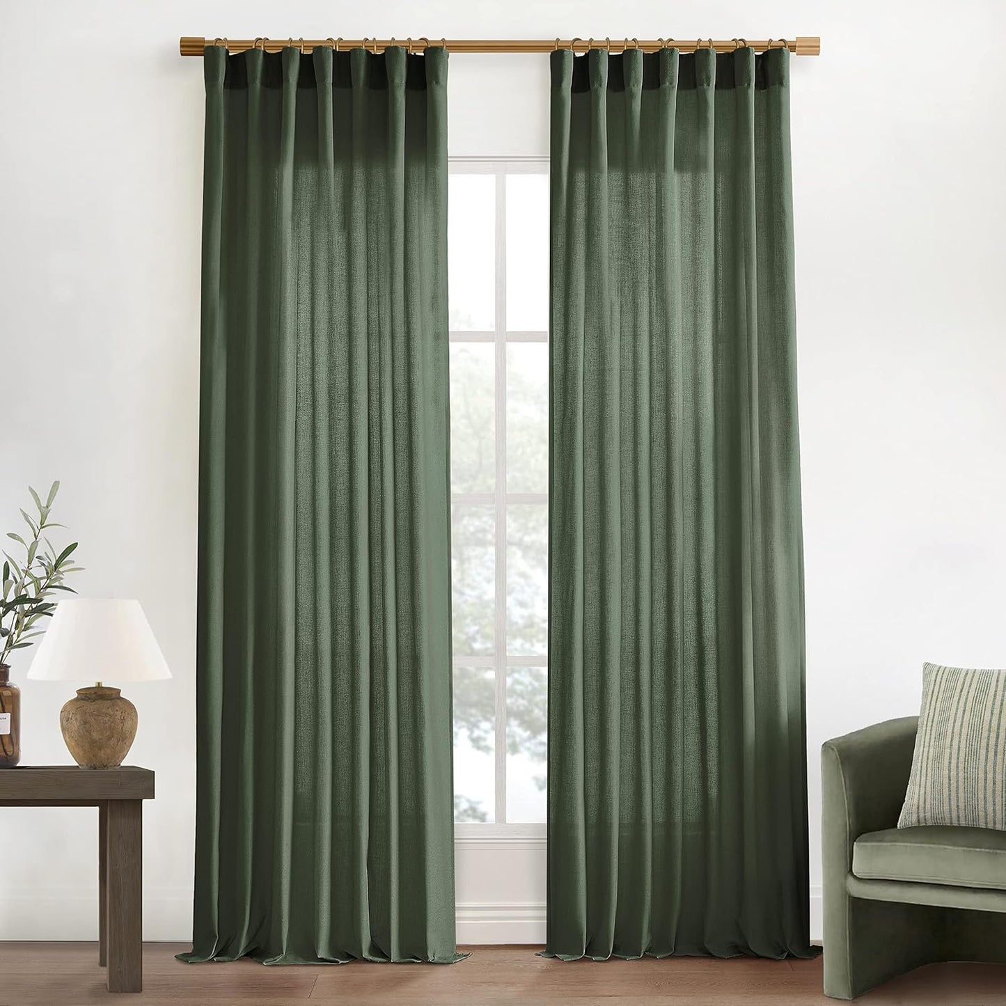 XTMYI Olive Green Linen Boho Curtains for Living Room 84 in