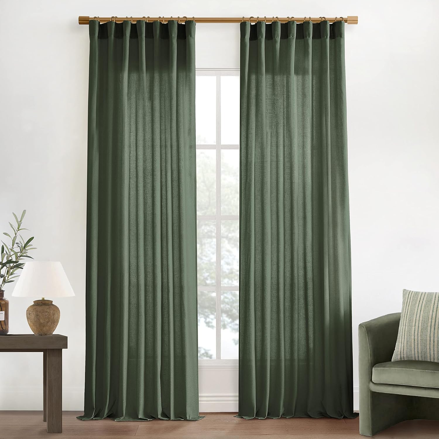 XTMYI Olive Green Linen Boho Curtains for Living Room 84 in