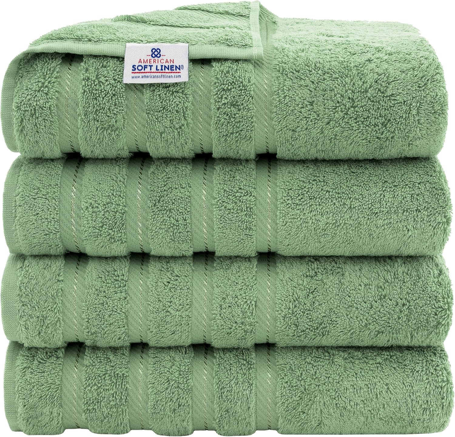 Luxury 4 Piece Bath Towel Set in Sage Green - 100% Cotton