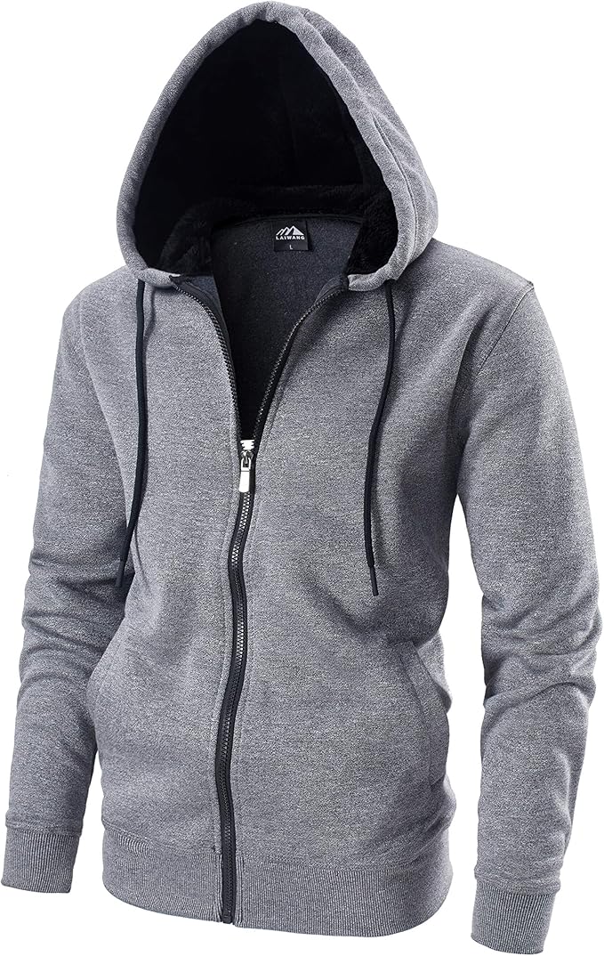 LAIWANG Men's Full Zip Fleece Hoodie for Stylish Comfort