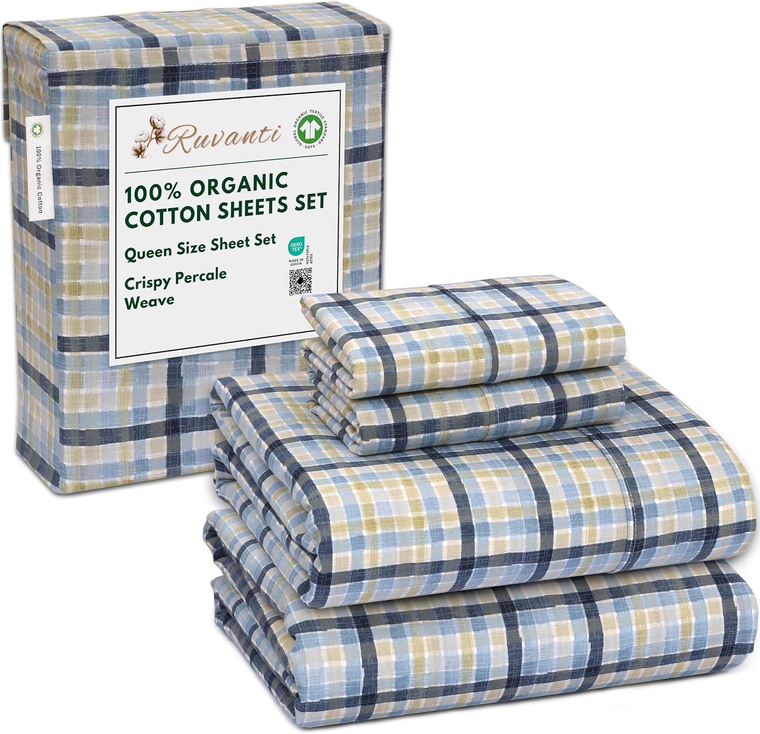 100% Organic Cotton Queen Size Sheets with Deep Pocket Fit