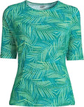Lands' End Women's Crew Neck Rash Guard UPF 50 Swim Tee - Sun