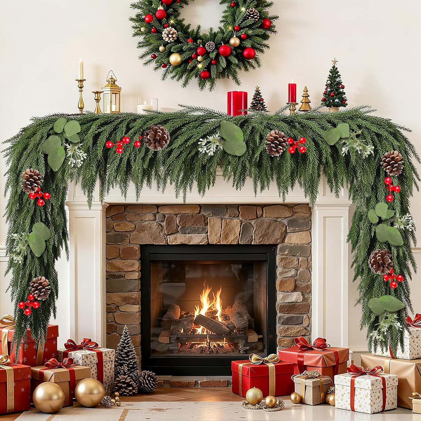 2 PCS Christmas Cedar Garland Decorations for Festive Decor