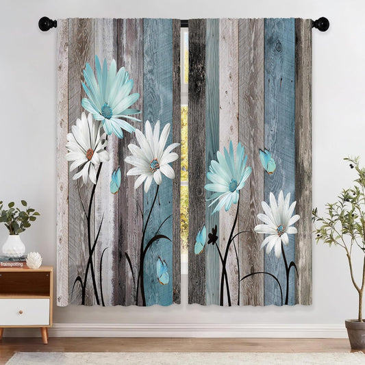 Teal Farmhouse Daisy Curtains for Rustic Home Decor Needs