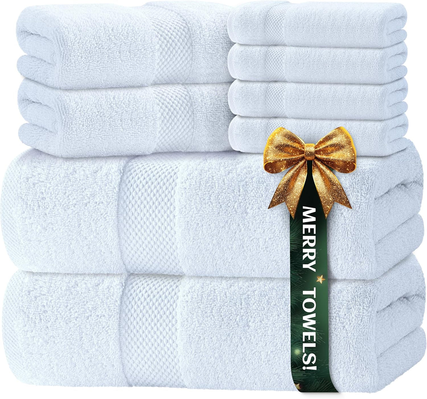 Luxury White Bath Towel Set of 8 - 100% Turkish Cotton Towels