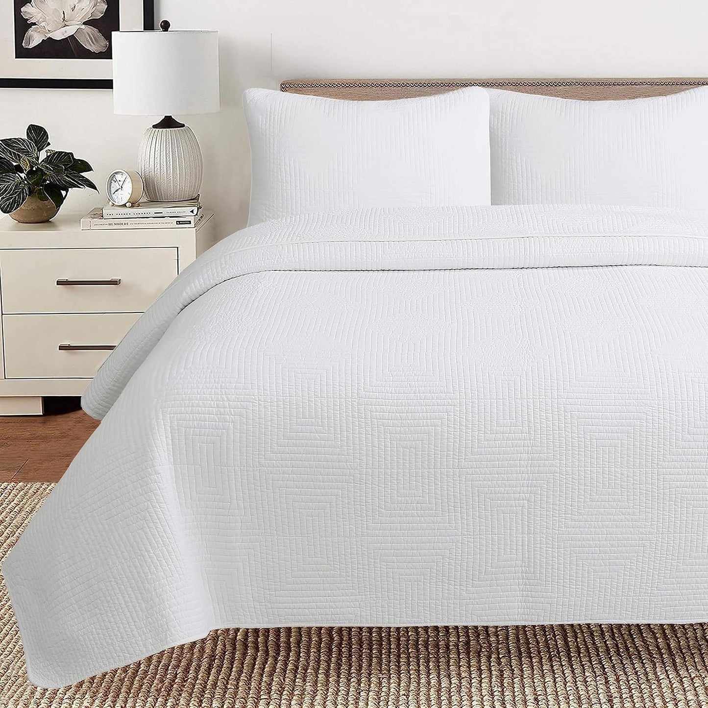 Cozy Line Home Fashions 100% Cotton White Quilt Bedding Set