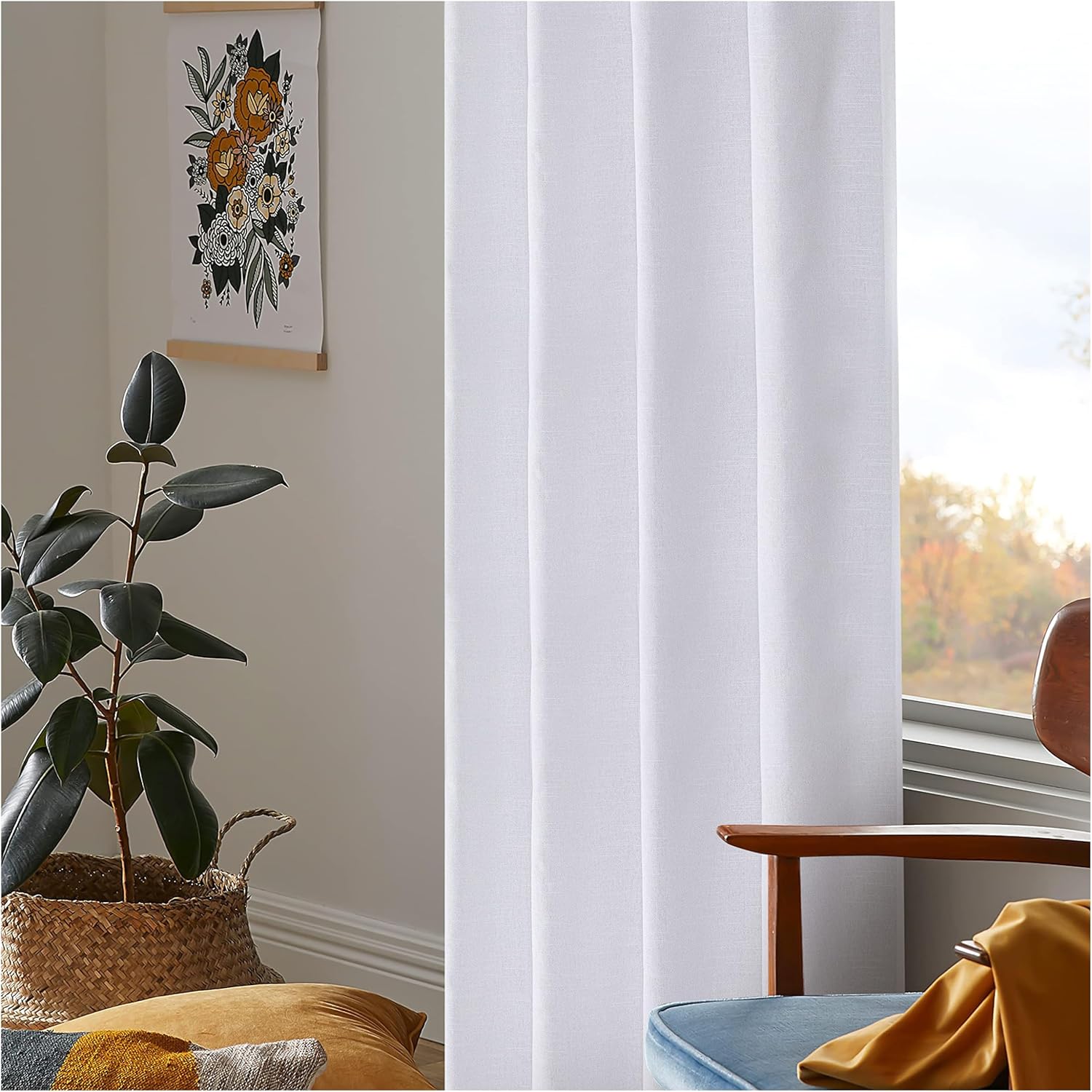 Set of 2 White Cotton Curtains - 108 inch