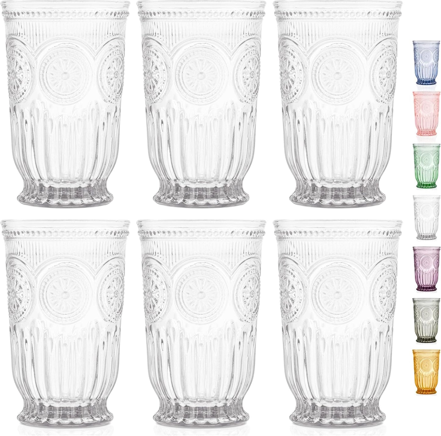 Yungala Highball Glasses Set of 6 Vintage Water Glasses