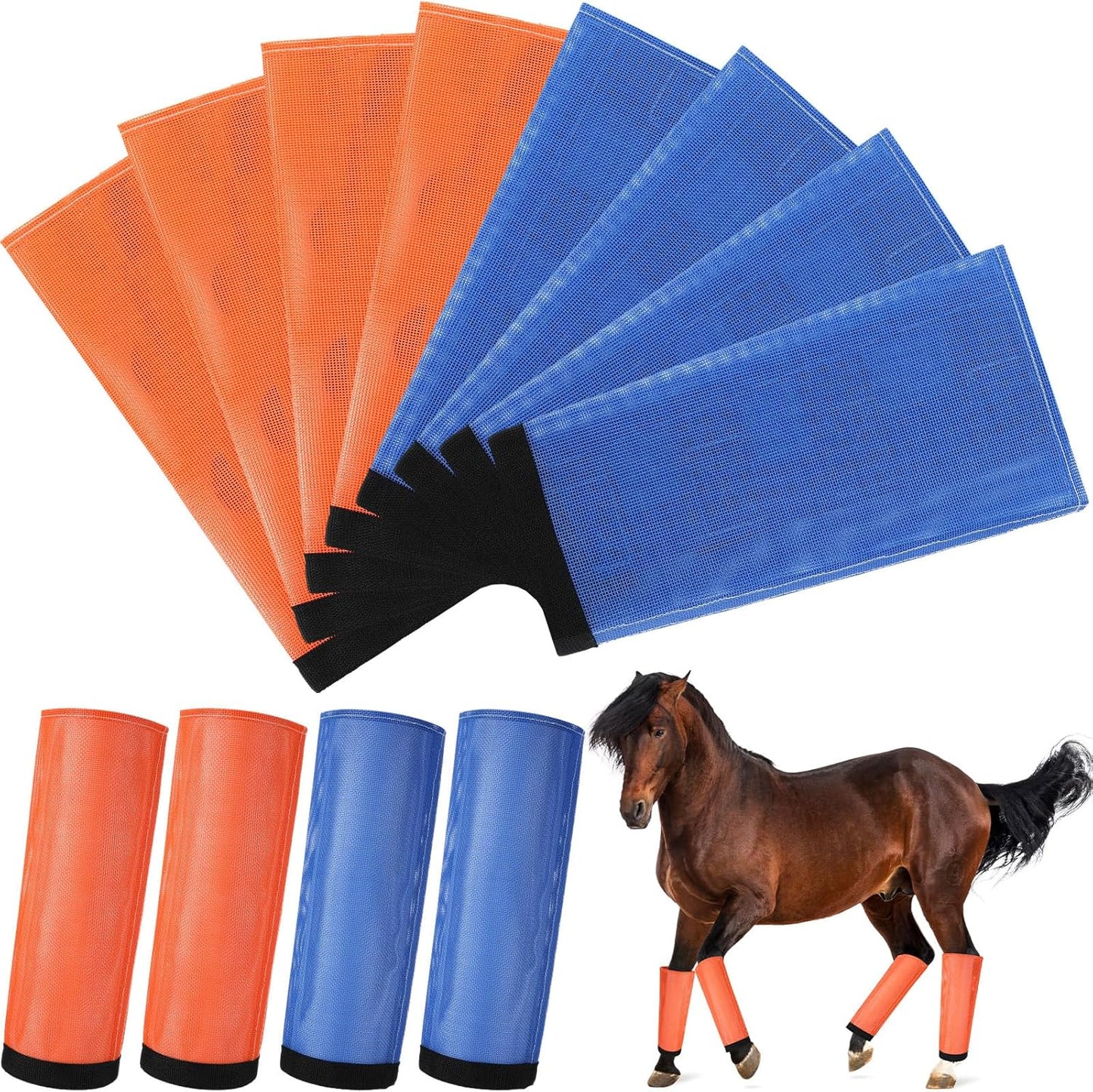 Set of 8 Mesh Fly Boots for Horses - Protective and Breathable
