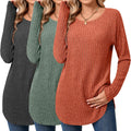 Womens Curved Hem Long Sleeve Tunics 3-Pack - Lightweight Pullover