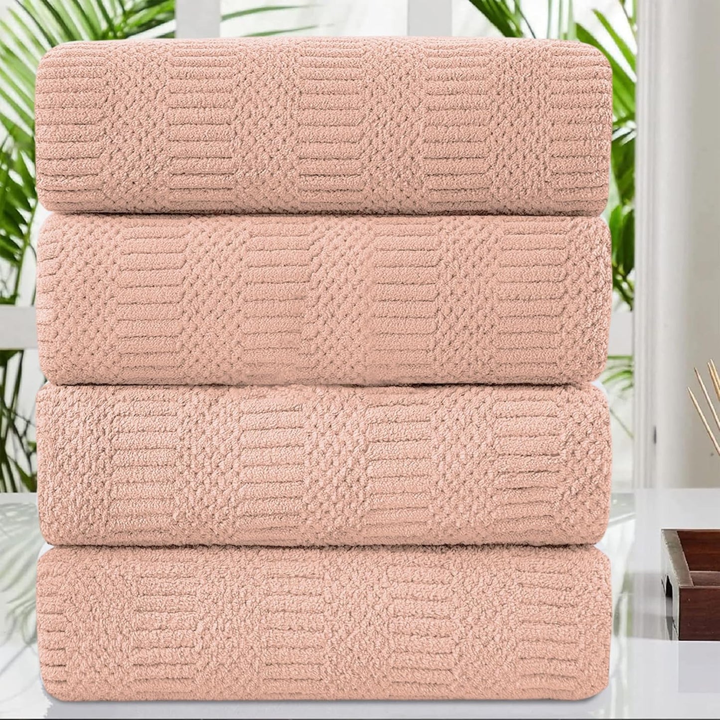 4 Pcs Pink Large Bath Towel Set for Soft Quick Drying