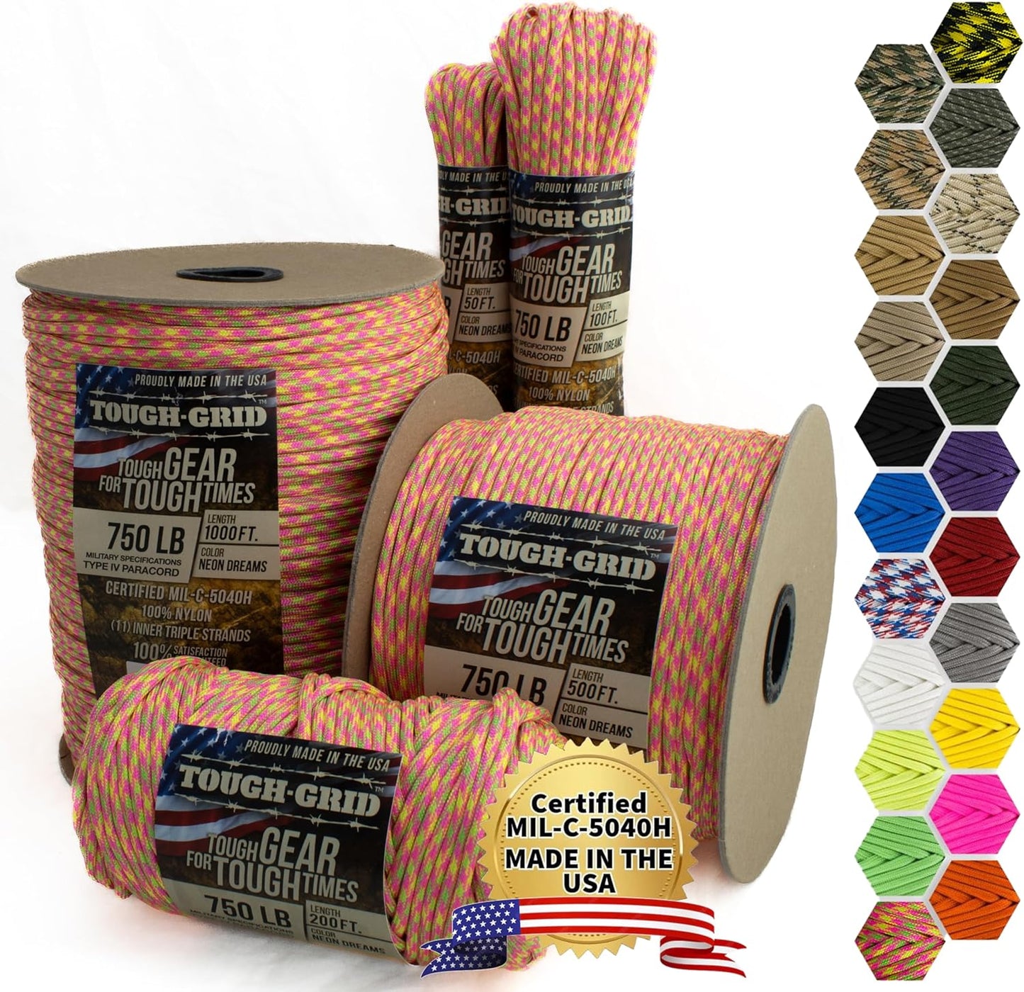 TOUGH-GRID Paracord Rope for Survival, Camping, and Tactical Use