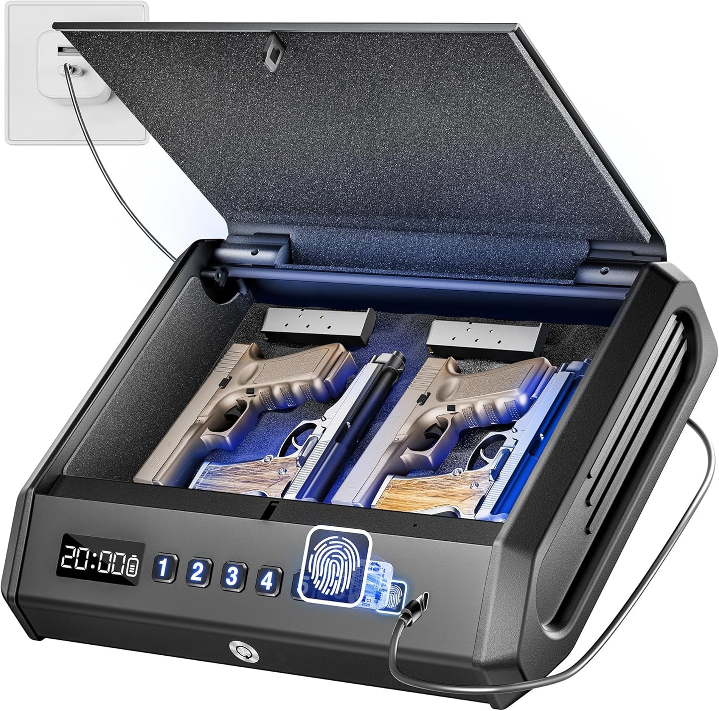 Large Biometric Gun Safe for 4 Pistols with Silent Mode