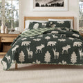 Full/Queen Forest Green Lodge Bedspread Quilt Set - 3-Piece Reversible