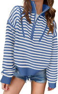 ANRABESS Striped Half Zip Ribbed Knit Sweater - Casual Lightweight Top