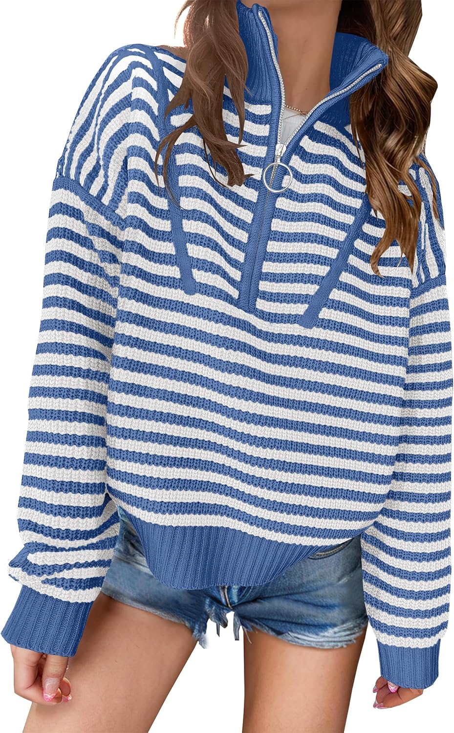 Stylish Striped Half Zip Sweater for Women - Comfy and Casual