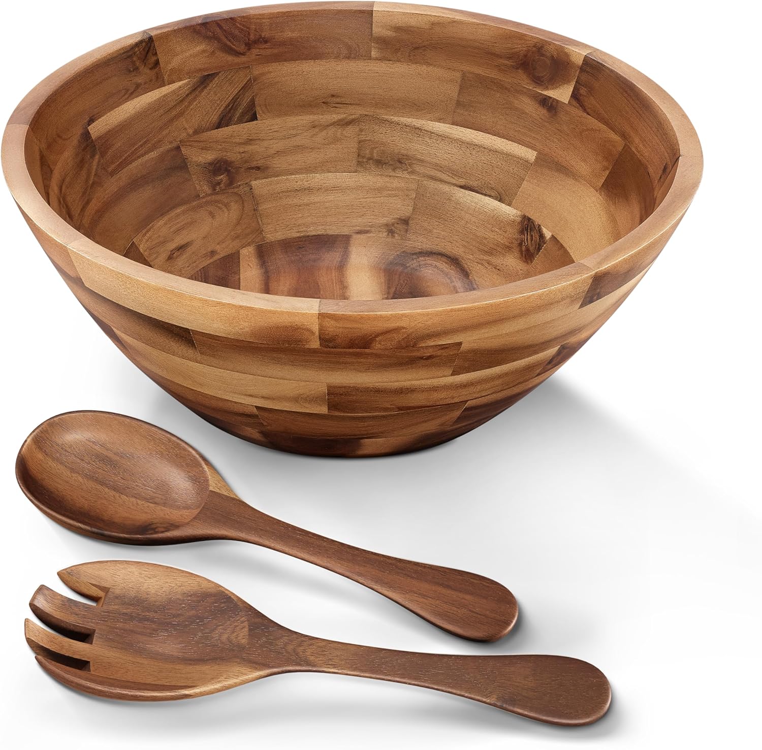 12.2 in Large Salad Bowl Set with Wooden Utensils for Serving