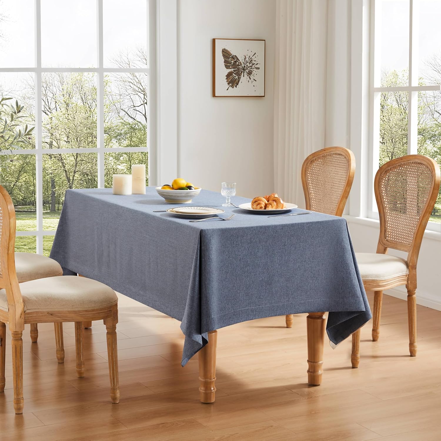 ZeeMart Basic Linen Textured Table Cloth, 60 x 104 Inch Navy Blue