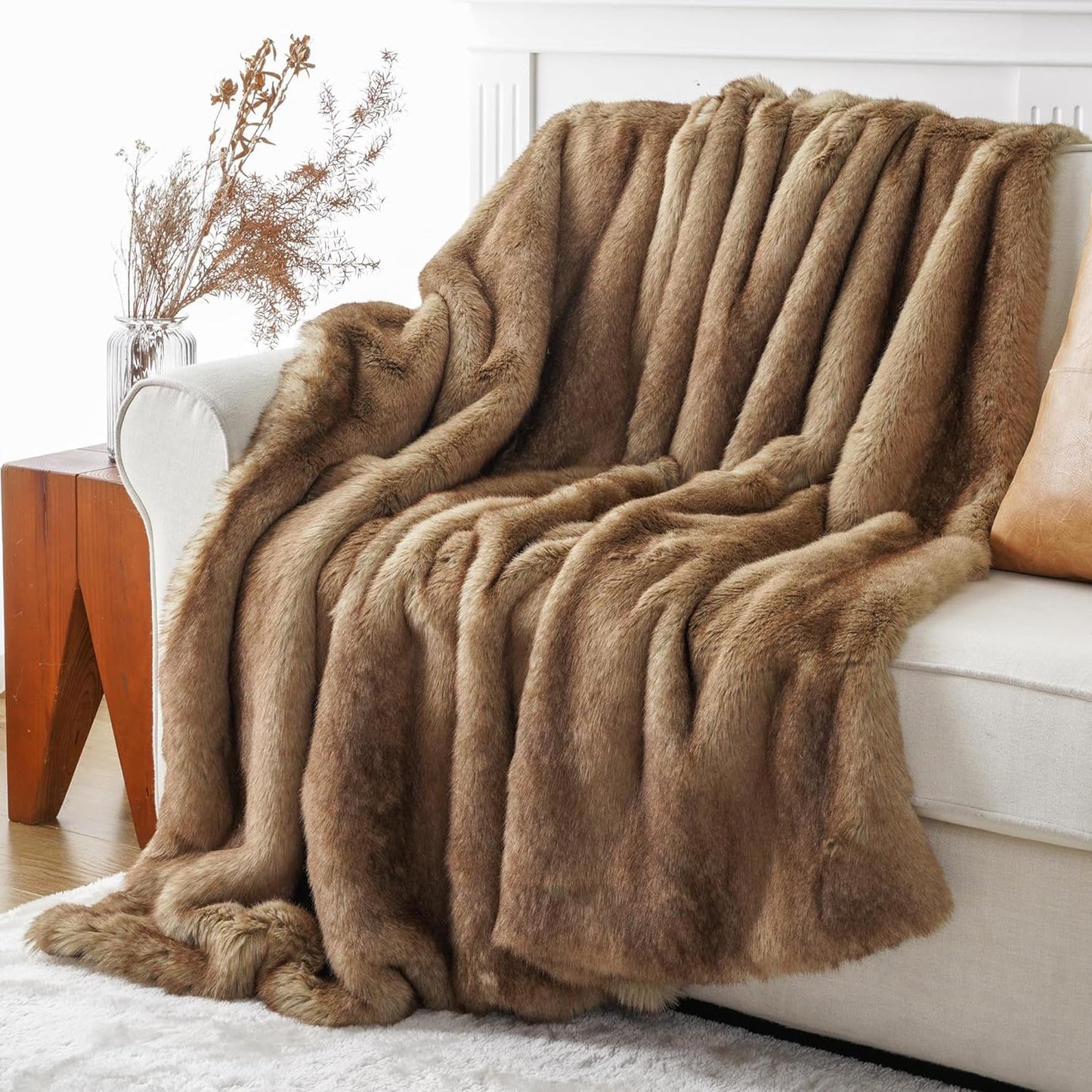 Luxury Ochre Faux Fur Throw Blanket for Cozy Home Decor