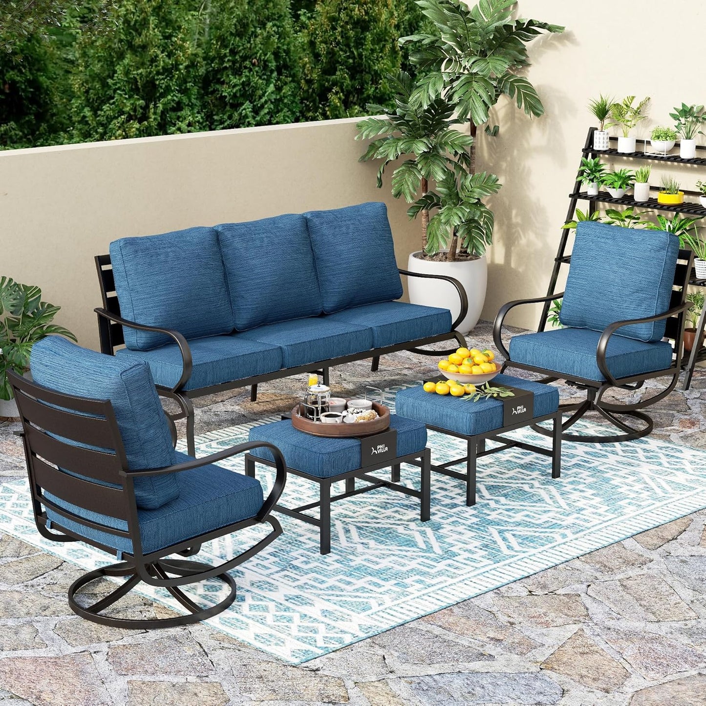PHI VILLA 5 PCS Patio Furniture Set for Stylish Outdoor Living