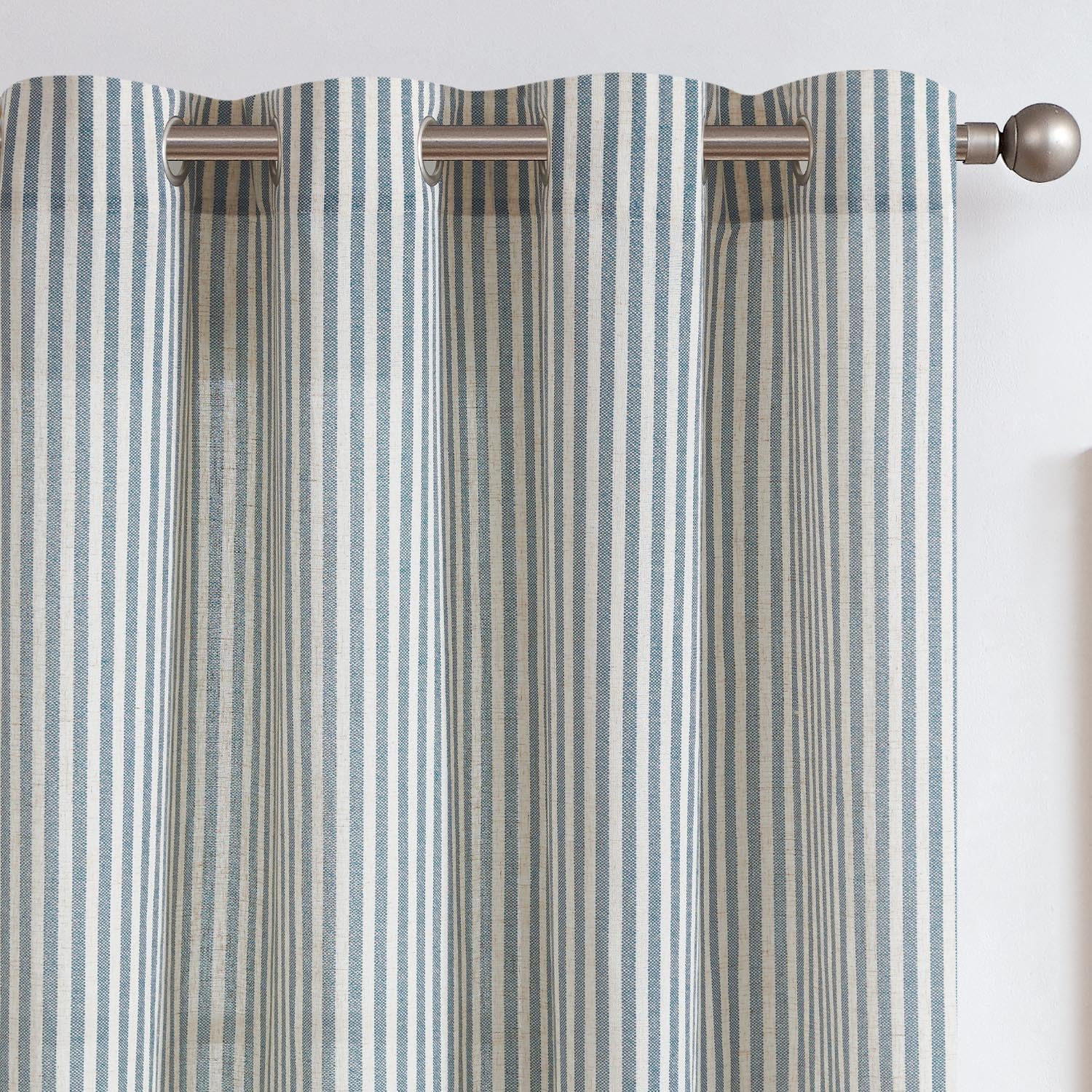 Linen Curtains for Living Room Blue on Beige Striped Design