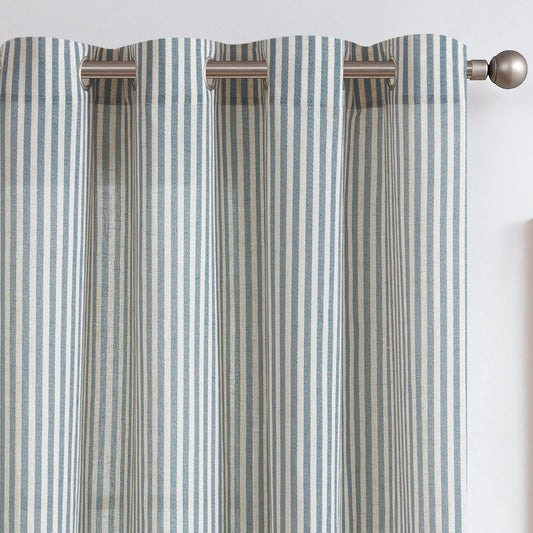 Linen Curtains for Living Room Blue on Beige Striped Design